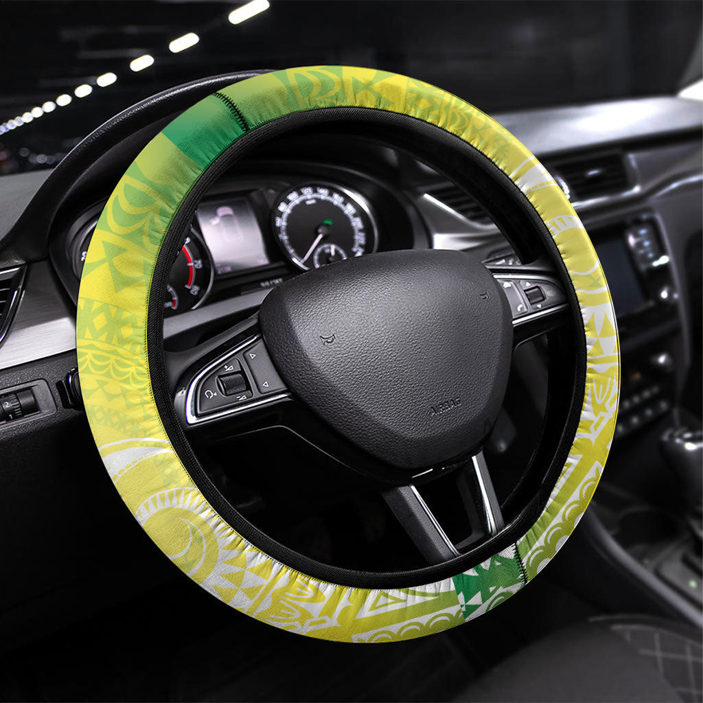Cook Islands 682 Steering Wheel Cover Kuki 'Airani Area Code Proud LT14 Universal Fit Green - Polynesian Pride