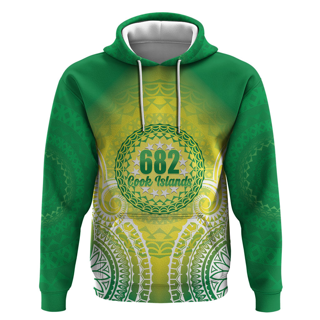 Cook Islands 682 Zip Hoodie Kuki 'Airani Area Code Proud LT14 Pullover Hoodie Green - Polynesian Pride