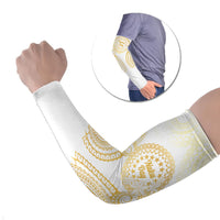 Cook Islands Gospel Day Arm Sleeves Happy Nuku Day Tiare Maori Gold LT14 Set of 2 Gold - Polynesian Pride