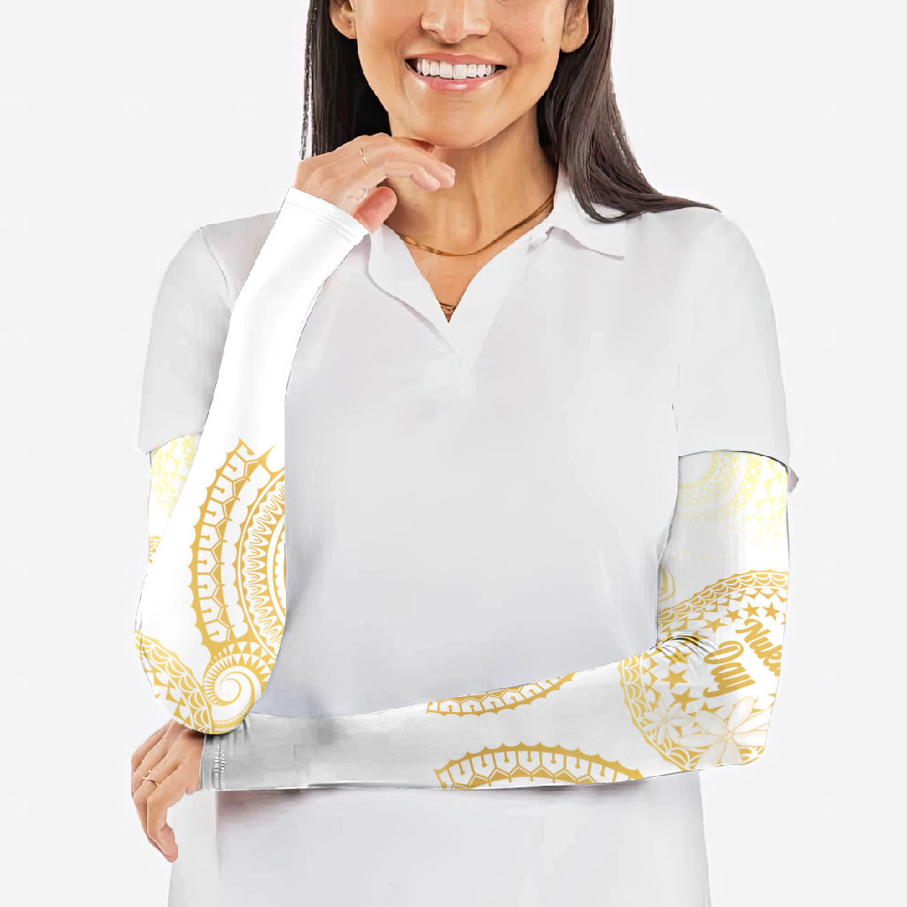 Cook Islands Gospel Day Arm Sleeves Happy Nuku Day Tiare Maori Gold LT14 - Polynesian Pride