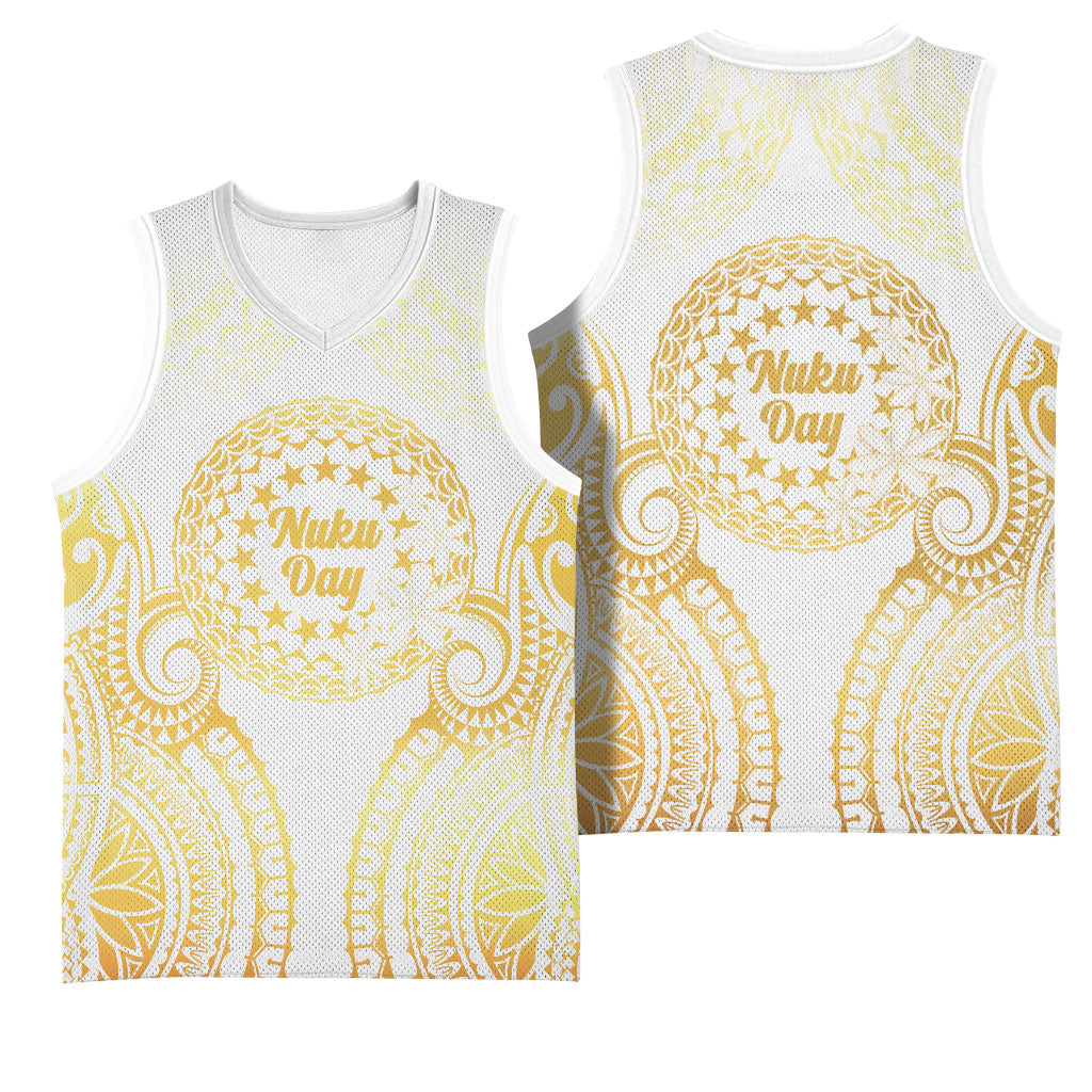 Cook Islands Gospel Day Basketball Jersey Happy Nuku Day Tiare Maori Gold LT14 - Polynesian Pride
