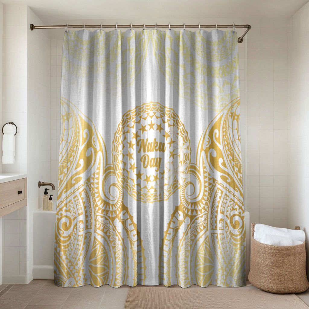 Cook Islands Gospel Day Bathroom Set Happy Nuku Day Tiare Maori Gold LT14 Shower Curtain Only Gold - Polynesian Pride