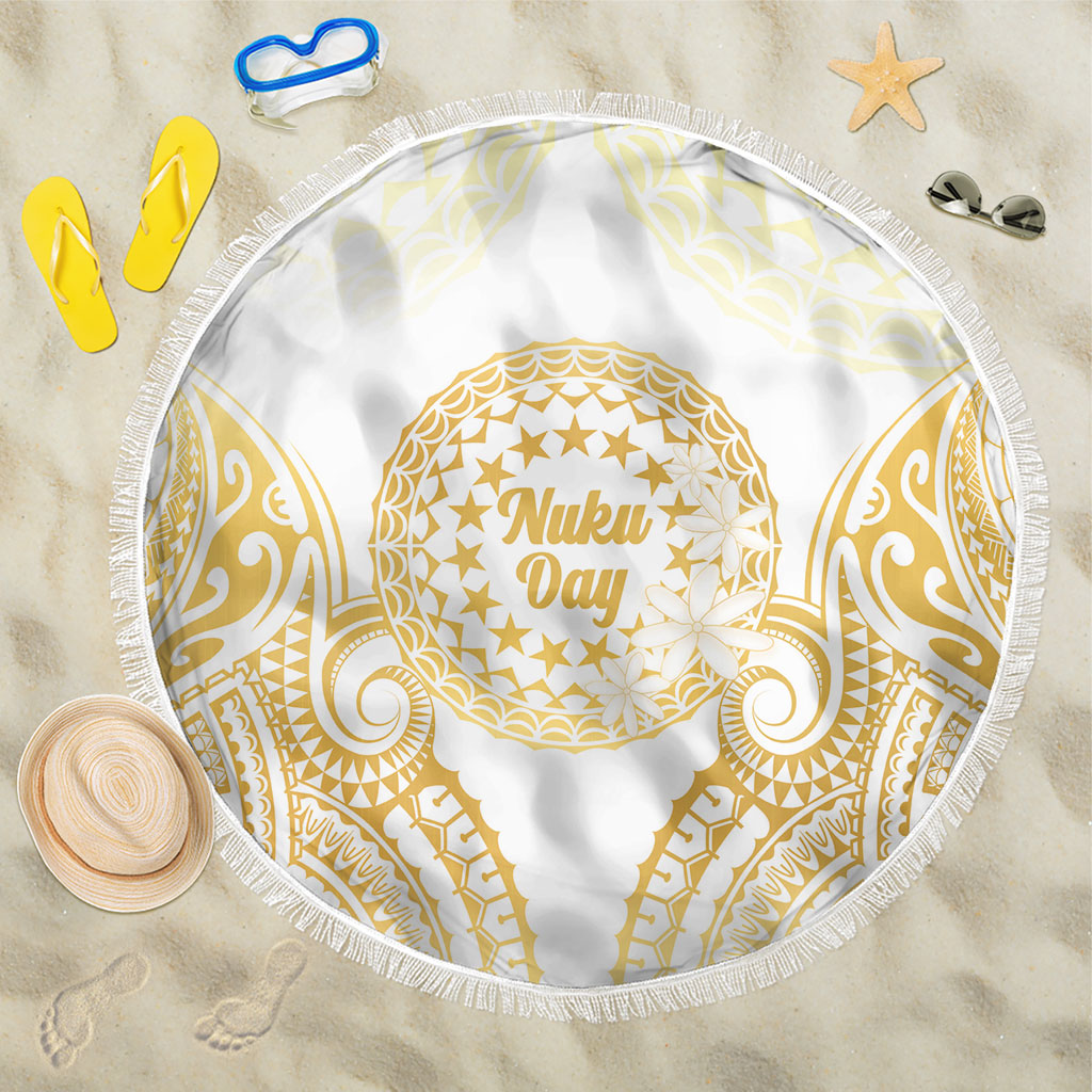 Cook Islands Gospel Day Beach Blanket Happy Nuku Day Tiare Maori Gold LT14 One Size 150cm Gold - Polynesian Pride