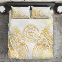 Cook Islands Gospel Day Bedding Set Happy Nuku Day Tiare Maori Gold LT14 Gold - Polynesian Pride