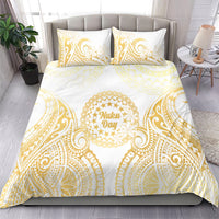 Cook Islands Gospel Day Bedding Set Happy Nuku Day Tiare Maori Gold LT14 - Polynesian Pride