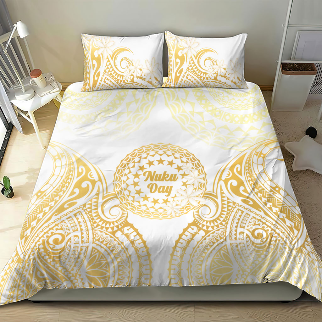 Cook Islands Gospel Day Bedding Set Happy Nuku Day Tiare Maori Gold LT14 - Polynesian Pride