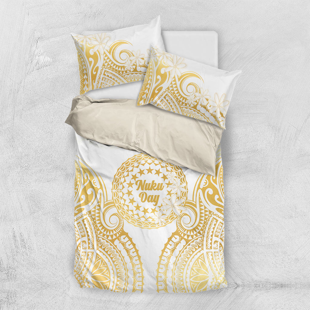 Cook Islands Gospel Day Bedding Set Happy Nuku Day Tiare Maori Gold LT14 US Twin 172cm x 218cm Gold - Polynesian Pride