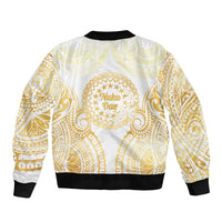 Cook Islands Gospel Day Bomber Jacket Happy Nuku Day Tiare Maori Gold LT14 - Polynesian Pride