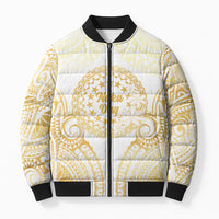Cook Islands Gospel Day Bomber Puffer Jacket Happy Nuku Day Tiare Maori Gold LT14 Unisex Gold - Polynesian Pride