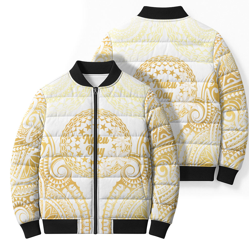 Cook Islands Gospel Day Bomber Puffer Jacket Happy Nuku Day Tiare Maori Gold LT14 - Polynesian Pride