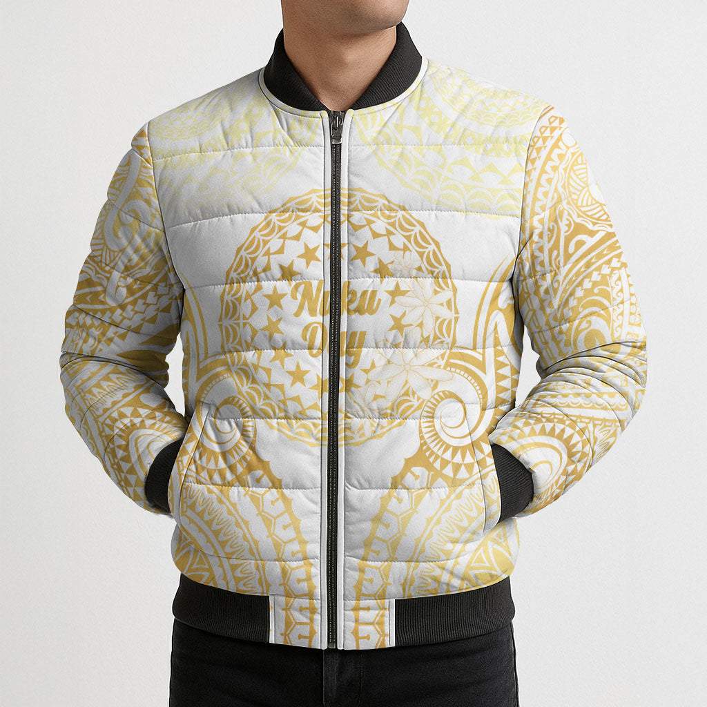 Cook Islands Gospel Day Bomber Puffer Jacket Happy Nuku Day Tiare Maori Gold LT14 - Polynesian Pride