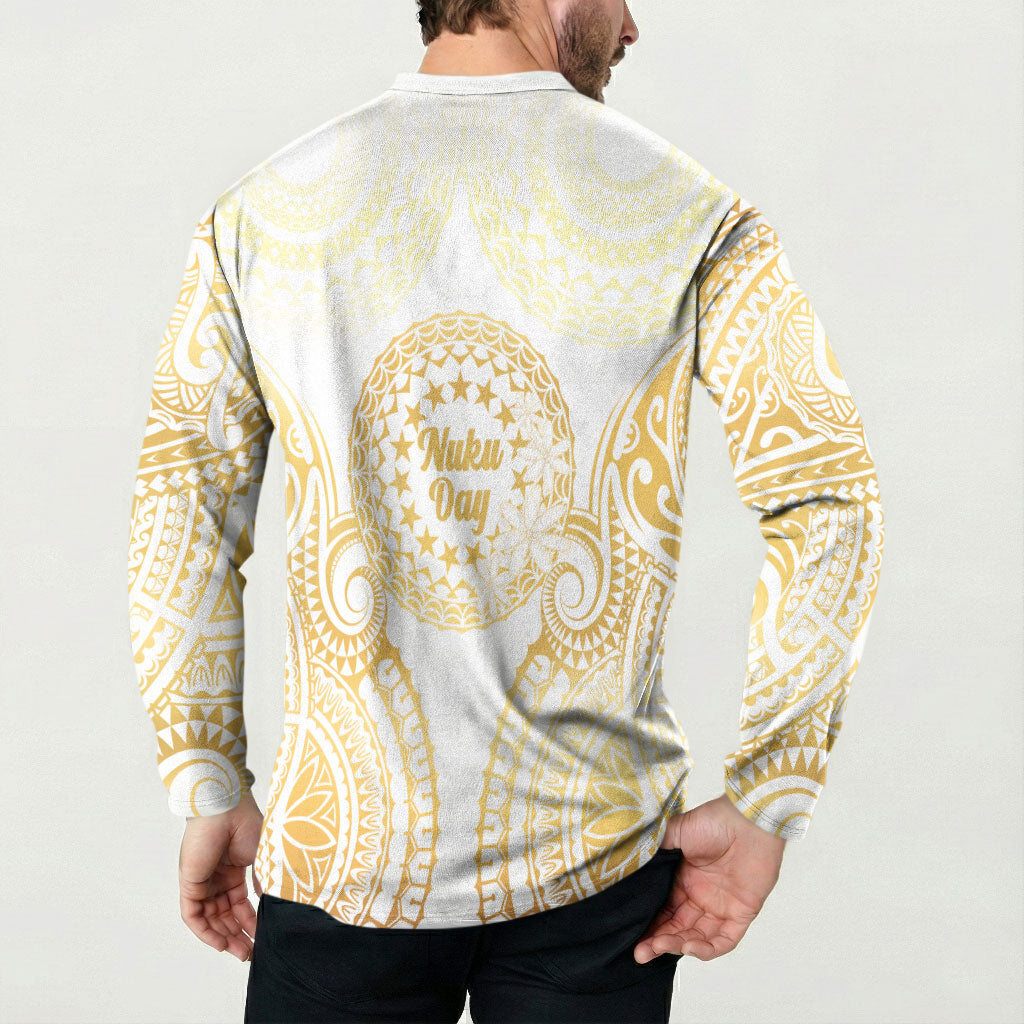 Cook Islands Gospel Day Button Sweatshirt Happy Nuku Day Tiare Maori Gold LT14 - Polynesian Pride