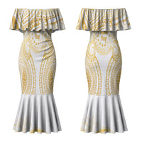 Cook Islands Gospel Day Couples Matching Mermaid Dress and Hawaiian Shirt Happy Nuku Day Tiare Maori Gold LT14 - Polynesian Pride