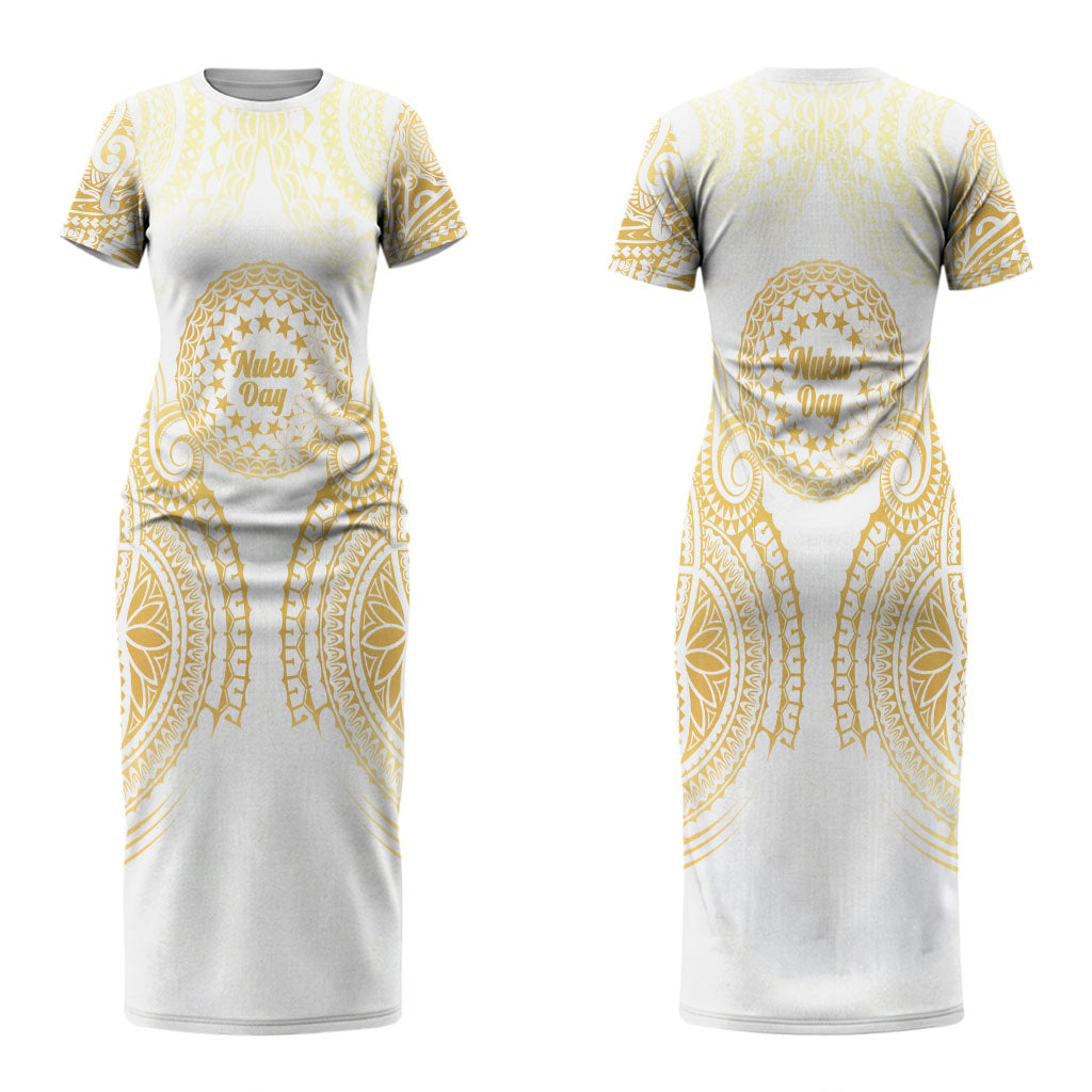 Cook Islands Gospel Day Couples Matching Short Sleeve Bodycon Dress and Long Sleeve Button Shirt Happy Nuku Day Tiare Maori Gold LT14 - Polynesian Pride