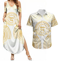 Cook Islands Gospel Day Couples Matching Summer Maxi Dress and Hawaiian Shirt Happy Nuku Day Tiare Maori Gold LT14 Gold - Polynesian Pride