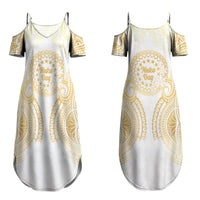 Cook Islands Gospel Day Couples Matching Summer Maxi Dress and Hawaiian Shirt Happy Nuku Day Tiare Maori Gold LT14 - Polynesian Pride