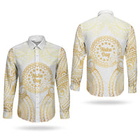 Cook Islands Gospel Day Couples Matching Summer Maxi Dress and Long Sleeve Button Shirt Happy Nuku Day Tiare Maori Gold LT14 - Polynesian Pride