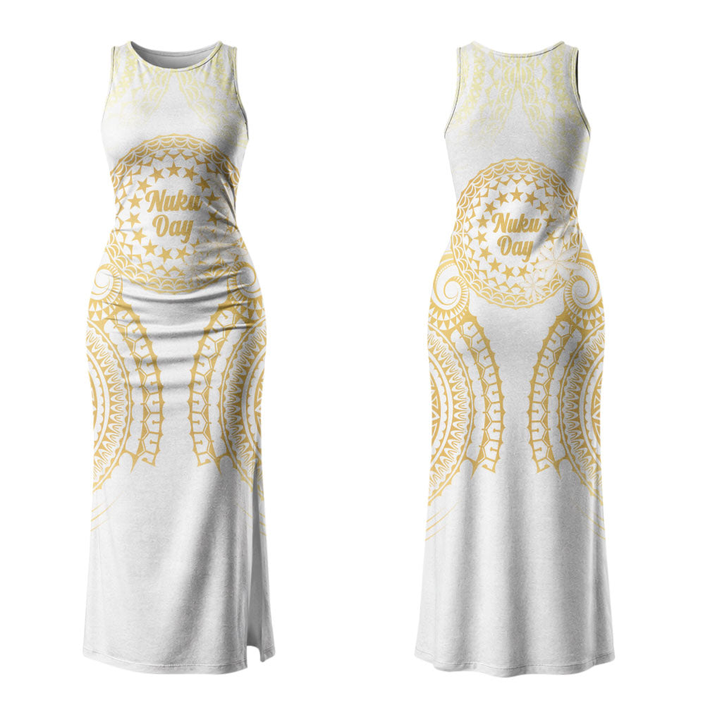 Cook Islands Gospel Day Couples Matching Tank Maxi Dress and Long Sleeve Button Shirt Happy Nuku Day Tiare Maori Gold LT14 - Polynesian Pride