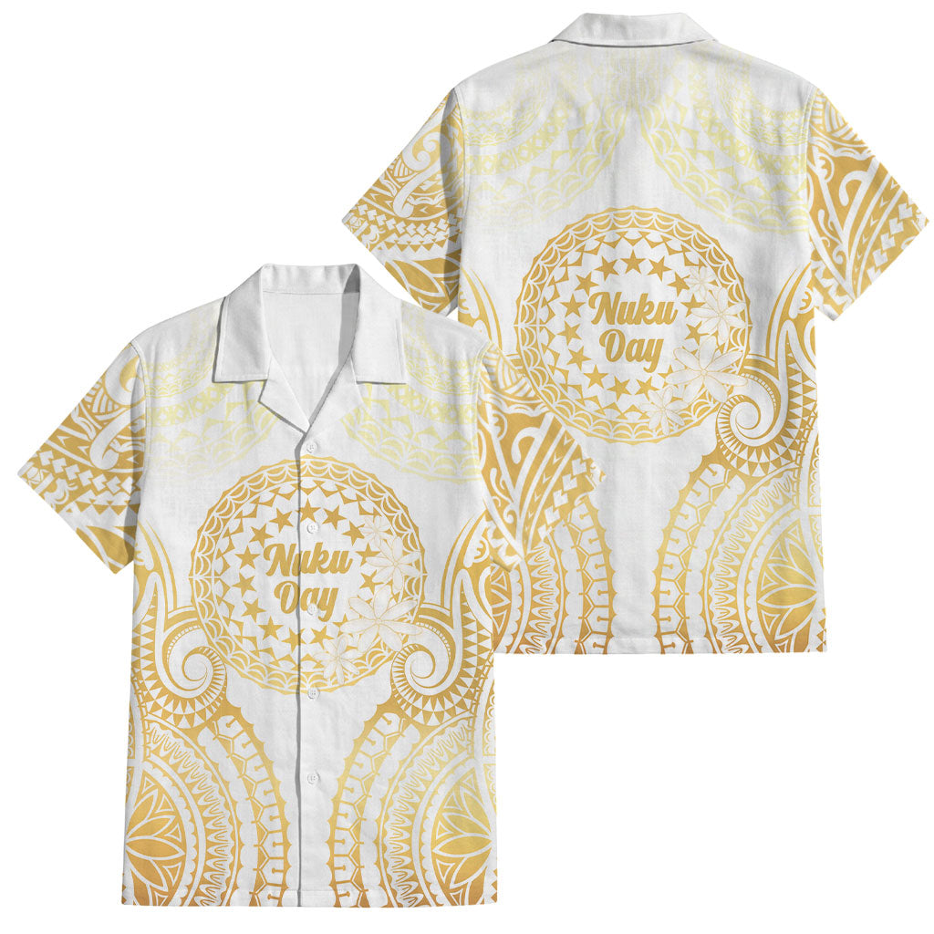 Cook Islands Gospel Day Family Matching Long Sleeve Bodycon Dress and Hawaiian Shirt Happy Nuku Day Tiare Maori Gold LT14 Dad's Shirt - Short Sleeve Gold - Polynesian Pride