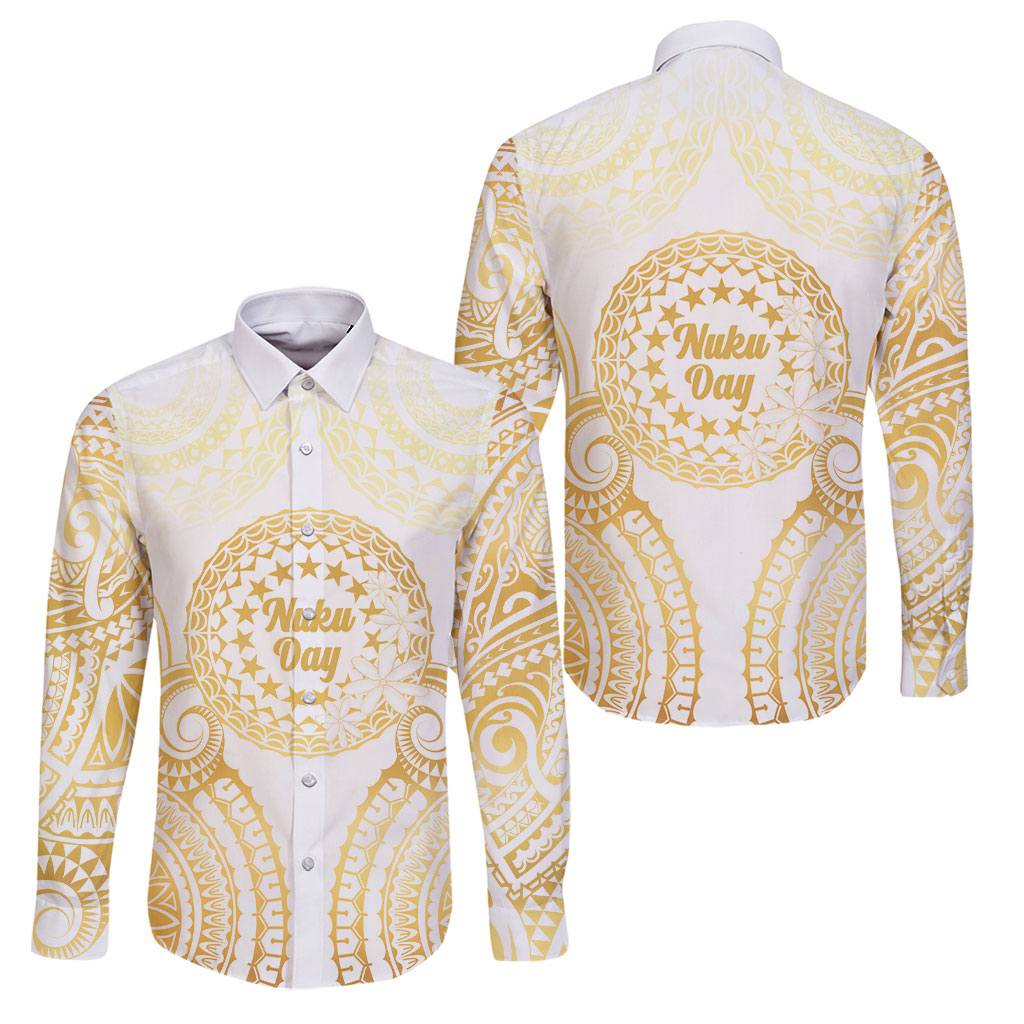 Cook Islands Gospel Day Family Matching Long Sleeve Bodycon Dress and Hawaiian Shirt Happy Nuku Day Tiare Maori Gold LT14 Dad's Shirt - Long Sleeve Gold - Polynesian Pride