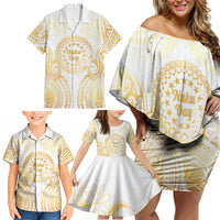 Cook Islands Gospel Day Family Matching Off Shoulder Short Dress and Hawaiian Shirt Happy Nuku Day Tiare Maori Gold LT14 - Polynesian Pride