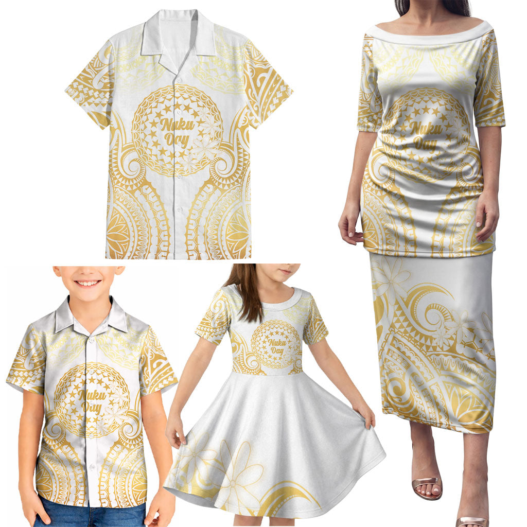 Cook Islands Gospel Day Family Matching Puletasi and Hawaiian Shirt Happy Nuku Day Tiare Maori Gold LT14 - Polynesian Pride