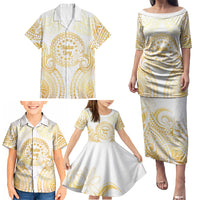 Cook Islands Gospel Day Family Matching Puletasi and Hawaiian Shirt Happy Nuku Day Tiare Maori Gold LT14 - Polynesian Pride