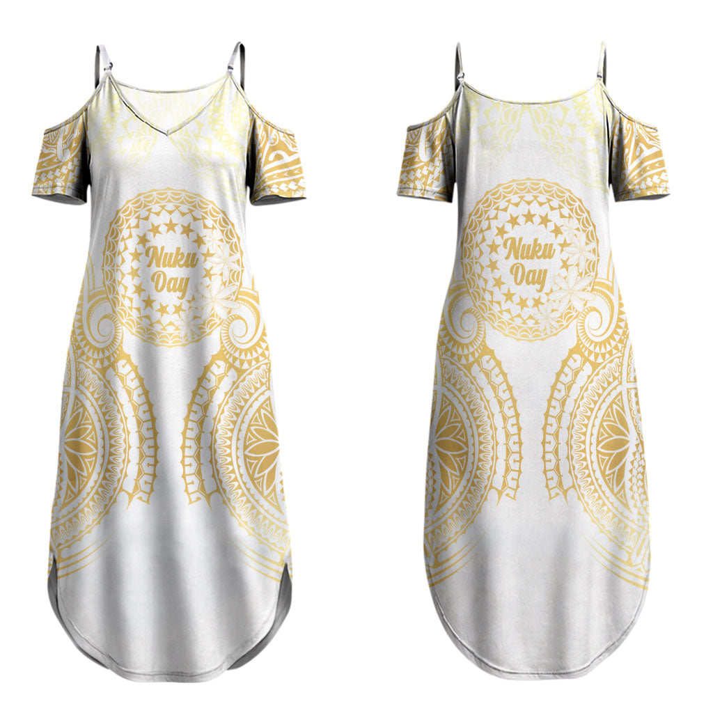 Cook Islands Gospel Day Family Matching Summer Maxi Dress and Hawaiian Shirt Happy Nuku Day Tiare Maori Gold LT14 Mom's Dress Gold - Polynesian Pride