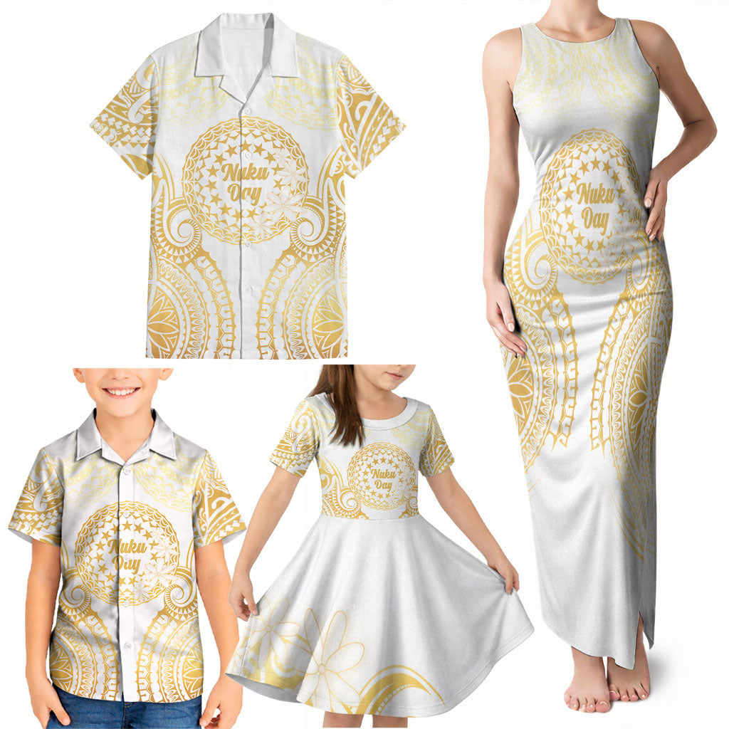 Cook Islands Gospel Day Family Matching Tank Maxi Dress and Hawaiian Shirt Happy Nuku Day Tiare Maori Gold LT14 - Polynesian Pride