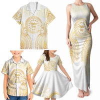Cook Islands Gospel Day Family Matching Tank Maxi Dress and Hawaiian Shirt Happy Nuku Day Tiare Maori Gold LT14 - Polynesian Pride