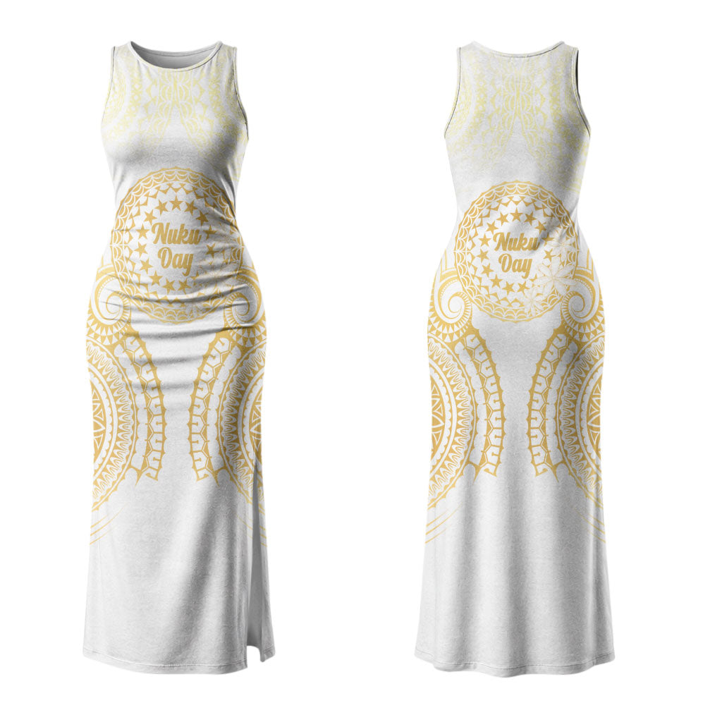 Cook Islands Gospel Day Family Matching Tank Maxi Dress and Hawaiian Shirt Happy Nuku Day Tiare Maori Gold LT14 Mom's Dress Gold - Polynesian Pride