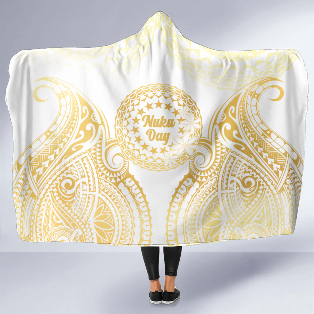 Cook Islands Gospel Day Hooded Blanket Happy Nuku Day Tiare Maori Gold LT14 One Size Gold - Polynesian Pride
