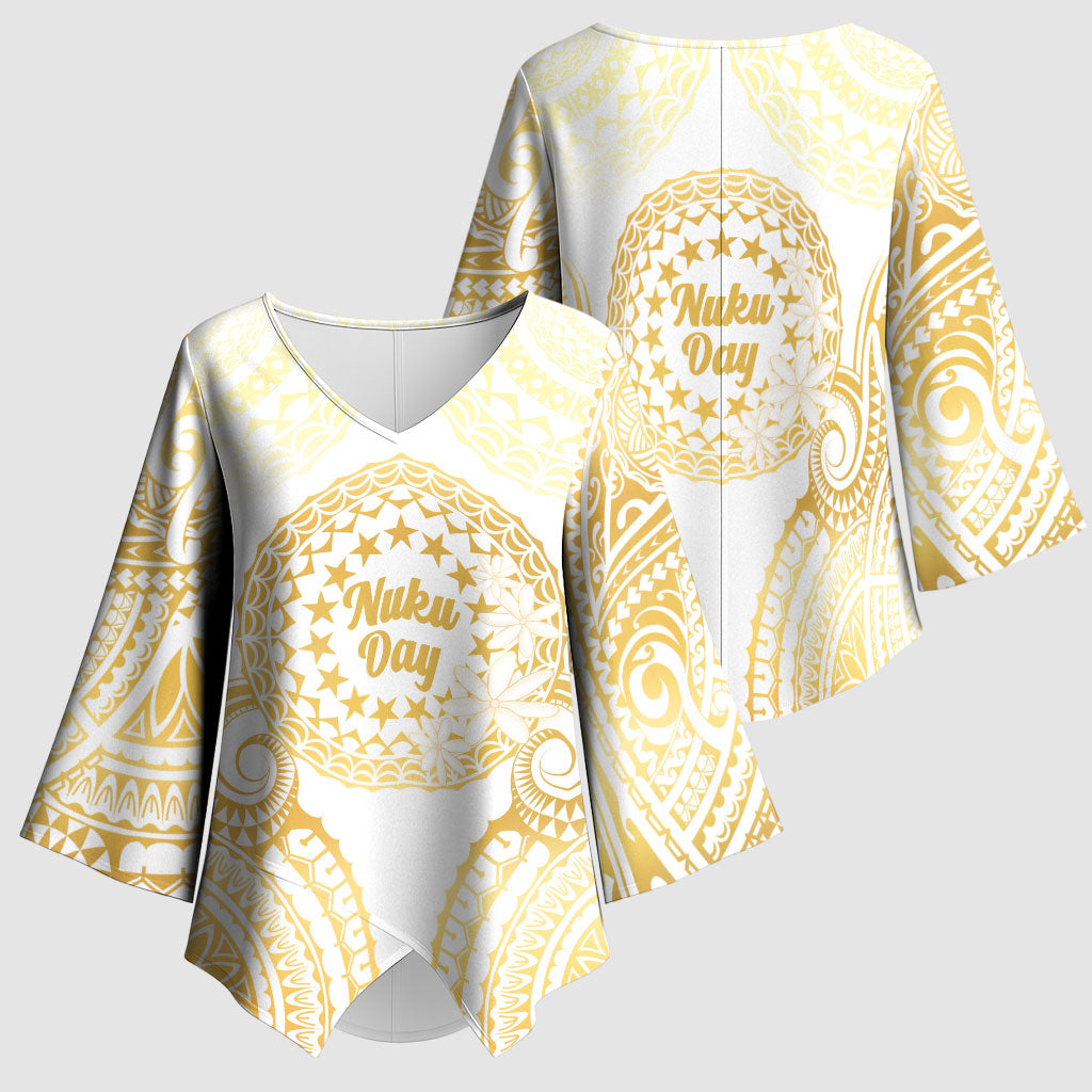 Cook Islands Gospel Day Kimono Sleeve Blouse Happy Nuku Day Tiare Maori Gold LT14 - Polynesian Pride