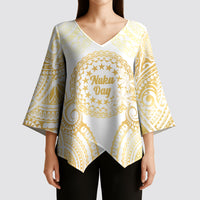 Cook Islands Gospel Day Kimono Sleeve Blouse Happy Nuku Day Tiare Maori Gold LT14 - Polynesian Pride