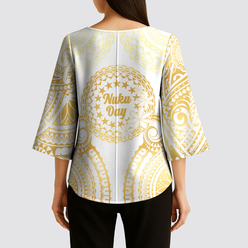 Cook Islands Gospel Day Kimono Sleeve Blouse Happy Nuku Day Tiare Maori Gold LT14 - Polynesian Pride