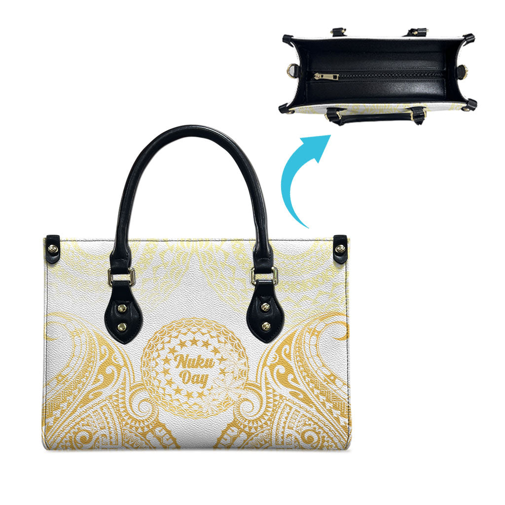 Cook Islands Gospel Day Leather Bag Happy Nuku Day Tiare Maori Gold LT14 - Polynesian Pride