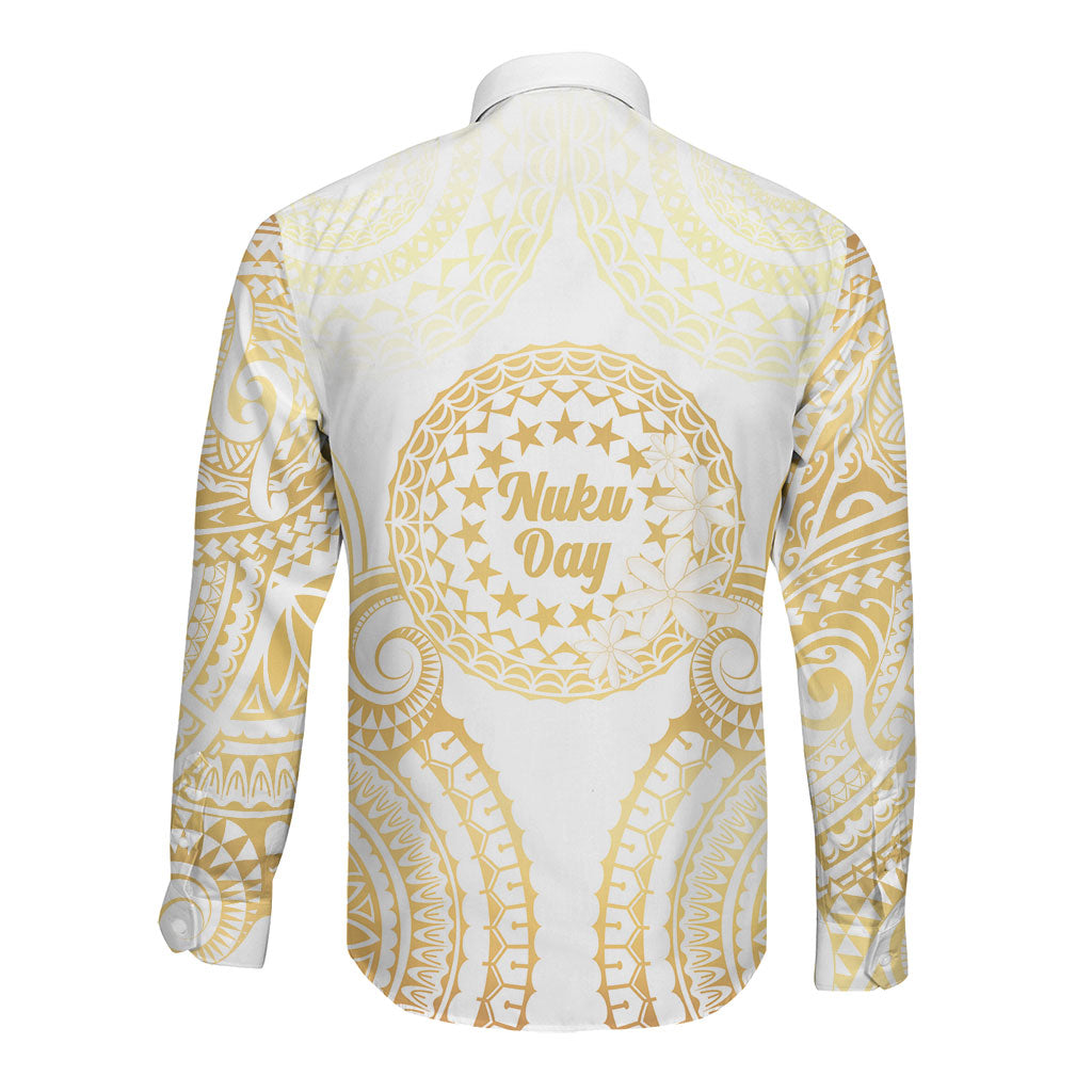 Cook Islands Gospel Day Long Sleeve Button Shirt Happy Nuku Day Tiare Maori Gold LT14 - Polynesian Pride