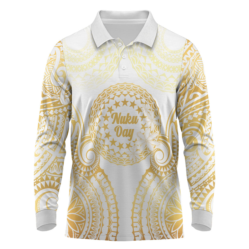 Cook Islands Gospel Day Long Sleeve Polo Shirt Happy Nuku Day Tiare Maori Gold LT14 Gold - Polynesian Pride