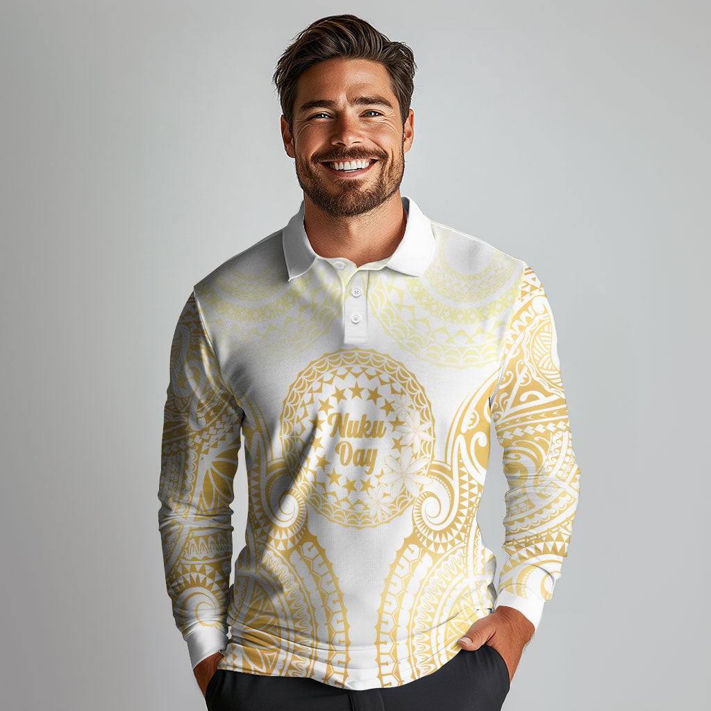Cook Islands Gospel Day Long Sleeve Polo Shirt Happy Nuku Day Tiare Maori Gold LT14 - Polynesian Pride