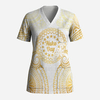 Cook Islands Gospel Day Scrub Top Happy Nuku Day Tiare Maori Gold LT14 Adult Gold - Polynesian Pride