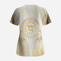 Cook Islands Gospel Day Scrub Top Happy Nuku Day Tiare Maori Gold LT14 - Polynesian Pride