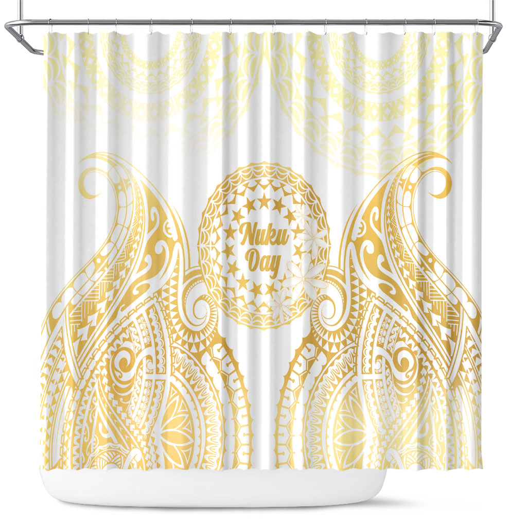 Cook Islands Gospel Day Shower Curtain Happy Nuku Day Tiare Maori Gold LT14 Gold - Polynesian Pride
