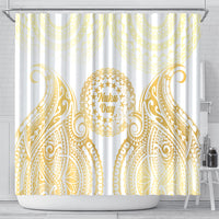 Cook Islands Gospel Day Shower Curtain Happy Nuku Day Tiare Maori Gold LT14 - Polynesian Pride
