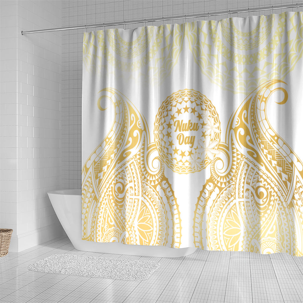 Cook Islands Gospel Day Shower Curtain Happy Nuku Day Tiare Maori Gold LT14 - Polynesian Pride