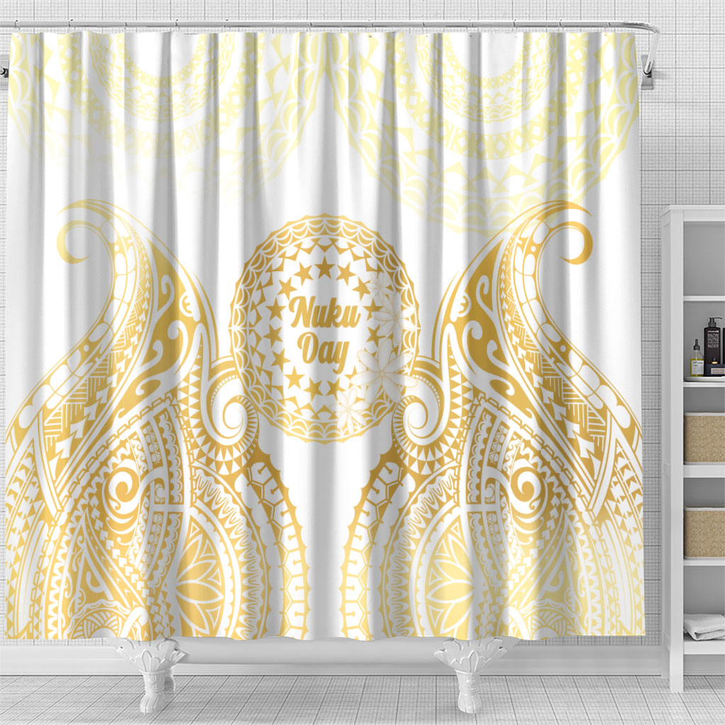 Cook Islands Gospel Day Shower Curtain Happy Nuku Day Tiare Maori Gold LT14 - Polynesian Pride