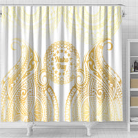 Cook Islands Gospel Day Shower Curtain Happy Nuku Day Tiare Maori Gold LT14 - Polynesian Pride