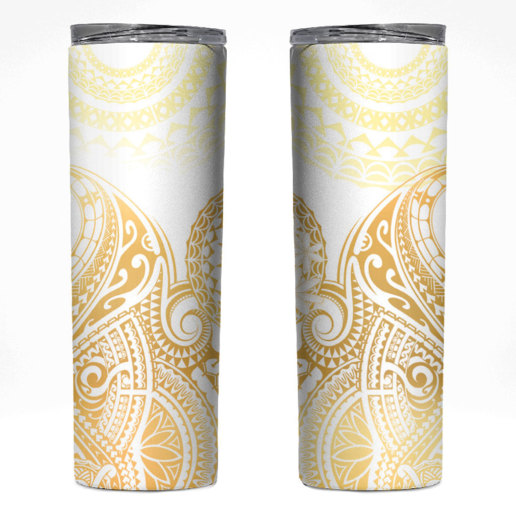 Cook Islands Gospel Day Skinny Tumbler Happy Nuku Day Tiare Maori Gold LT14 Gold - Polynesian Pride