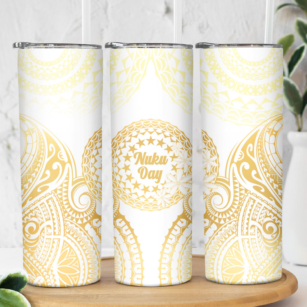 Cook Islands Gospel Day Skinny Tumbler Happy Nuku Day Tiare Maori Gold LT14 - Polynesian Pride