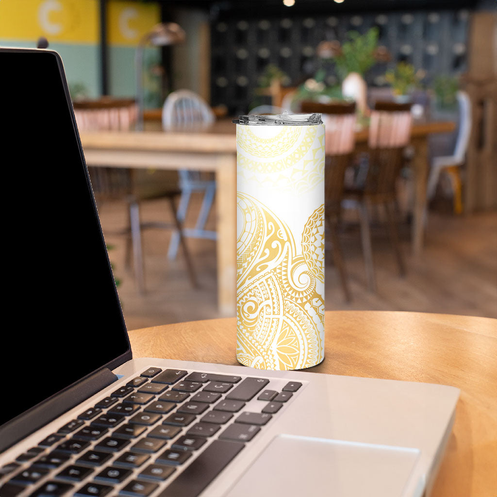 Cook Islands Gospel Day Skinny Tumbler Happy Nuku Day Tiare Maori Gold LT14 - Polynesian Pride