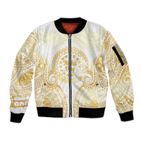 Cook Islands Gospel Day Sleeve Zip Bomber Jacket Happy Nuku Day Tiare Maori Gold LT14 Unisex Gold - Polynesian Pride